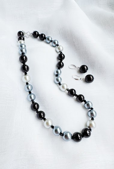 Grossiste D Bijoux - Collier perles et cristal avec boucles d'oreilles