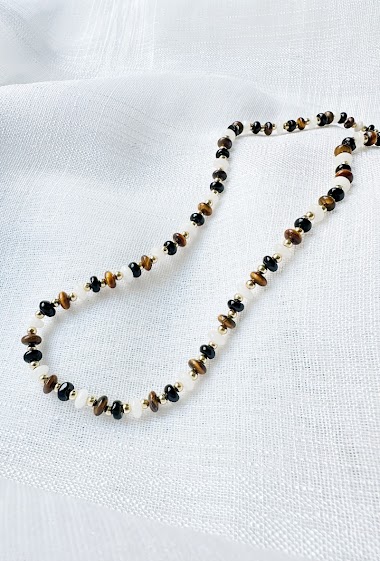 Wholesaler D Bijoux - Necklace pearls, stones, Tiger Eye