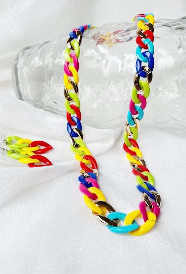 Großhändler D Bijoux - Necklace with colored plastic mesh