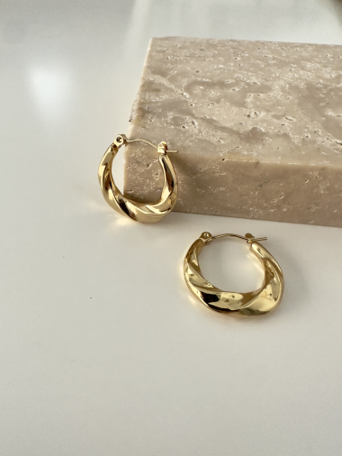 Wholesaler D Bijoux - Stainless steel and rhinestone hoop earrings