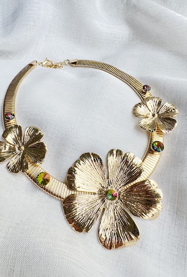 Wholesaler D Bijoux - Large metal and flowers necklace