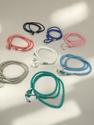 Wholesaler D Bijoux - Pack of 12 Anchor cord bracelets