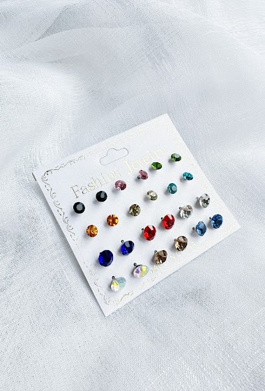 Wholesaler D Bijoux - Set of rhinestone earrings multicolor
