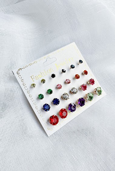 Großhändler D Bijoux - Set of rhinestone earrings multicolor