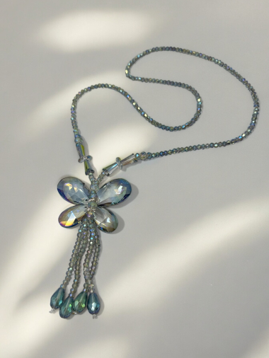 Wholesaler D Bijoux - Butterfly long necklace, crystal beads