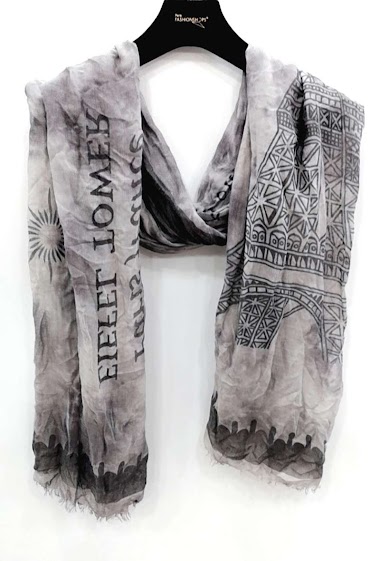 Großhändler Da Fashion - faded crumpled scarf with Eiffel Tower pattern
