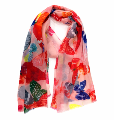 Wholesaler Da Fashion - Soft silky multi-color butterfly print silk/cotton blend