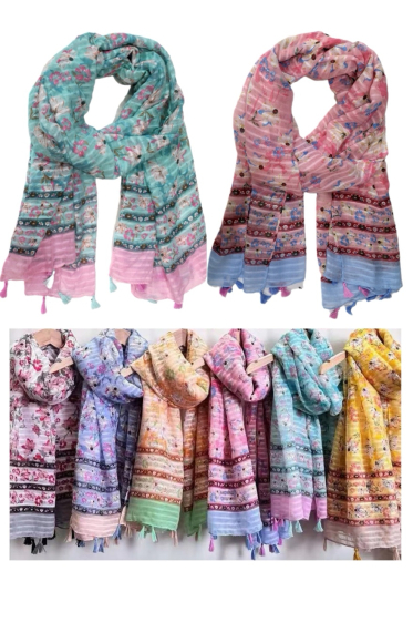 Wholesaler Da Fashion - neon flower scarf with fringe