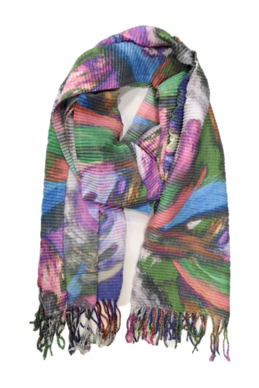 Grossiste Da Fashion - écharpe hiver multicolore étirable effet vague