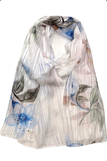 Grossiste Da Fashion - écharpe lurex brillant impression premium fleur