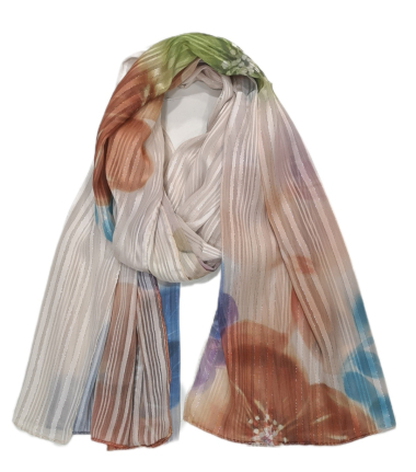 Großhändler Da Fashion - Glänzender Lurex-Schal mit Premium-Blumendruck