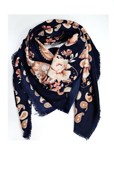 Wholesaler Da Fashion - flower print square scarf with fringe