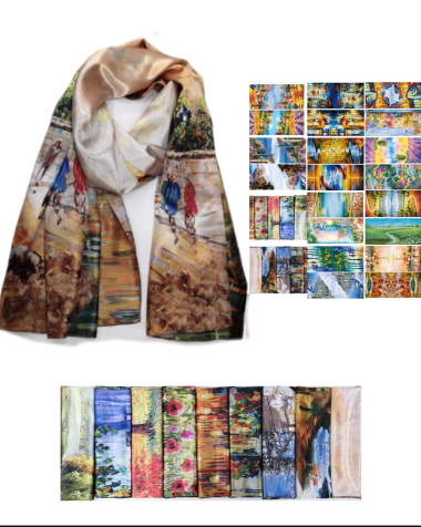 Grossiste Da Fashion - foulard soie/polyester  dessin peinture art