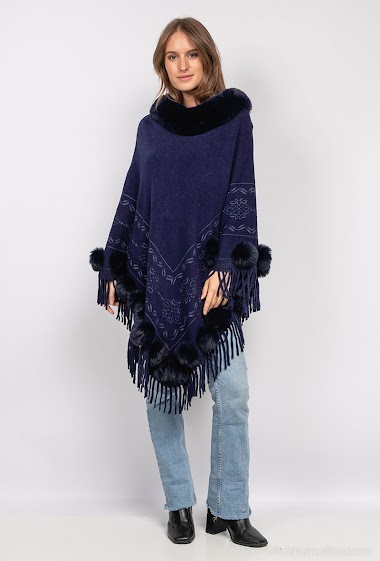 Wholesaler Da Fashion - Poncho with pompons and fringes