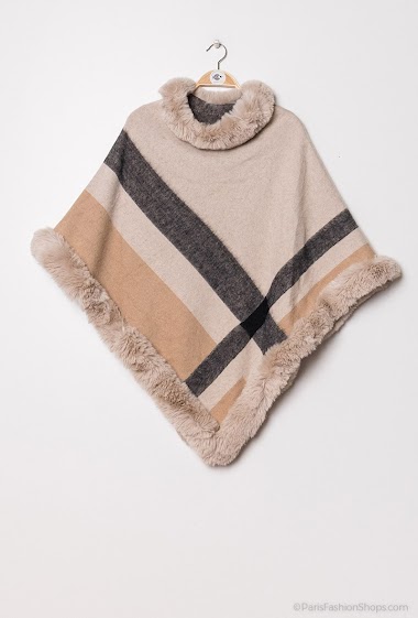 Wholesaler Da Fashion - Striped poncho with faux fur trim