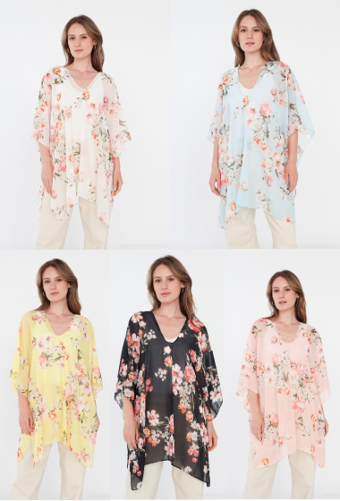 Wholesaler Da Fashion - Flower printed sheer top