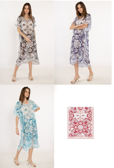 Grossiste Da Fashion - Tunique plage motif fleur cashmere
