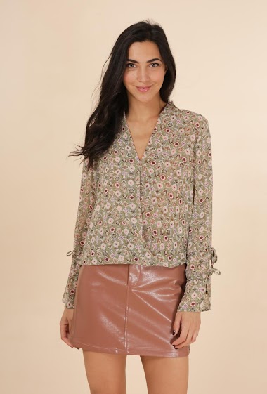 Wholesaler DAPHNEA - Pastel ethnic voile wrap-effect blouse
