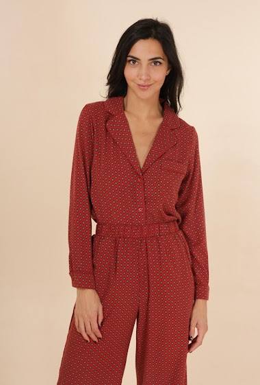 Grossiste DAPHNEA - Chemise Pyjama imprimé cravate détaill biais satin