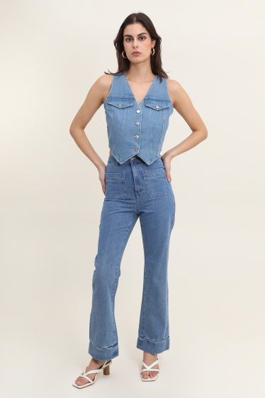 Grossiste DAPHNEA - Jeans poches plaquées Vintage