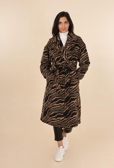 Mayorista DAPHNEA - Abrigo largo de lana cebra