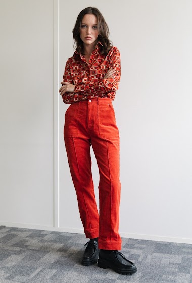 Wholesaler DAPHNEA - Corduroy trousers + button opening at the bottom