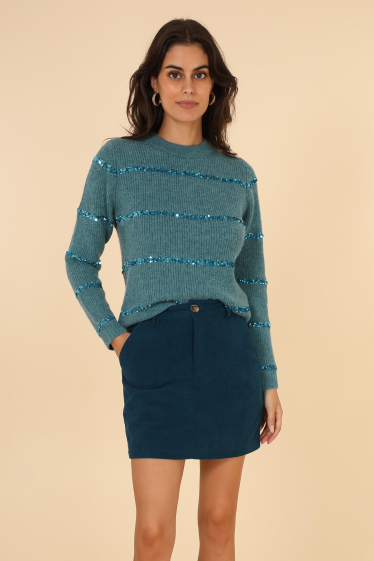 Wholesaler DAPHNEA - Chunky knit sweater with Sequin stripes