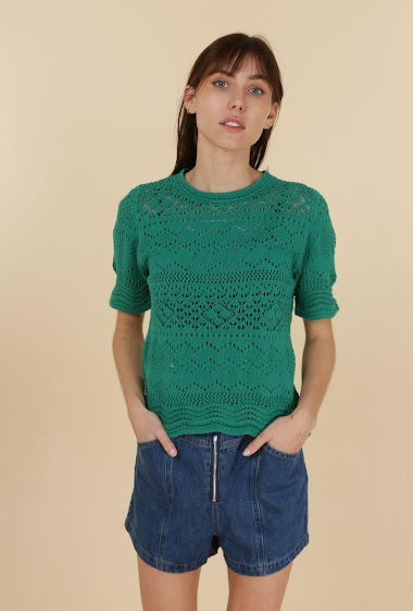 Grossiste DAPHNEA - Pull maille ajouré style crochet