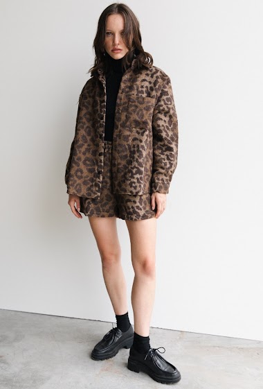 Wholesaler DAPHNEA - Leopard print wool Shorts Elastic Waist