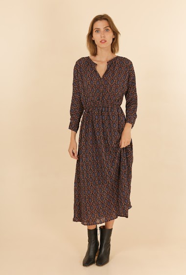 Wholesaler DAPHNEA - Long textured print dress