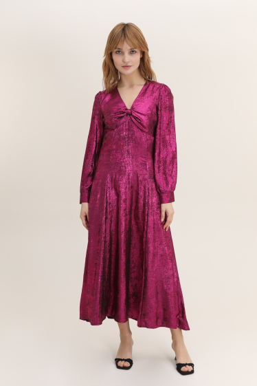 Wholesaler DAPHNEA - Long Iridescent Dress with Bow Neckline and Back Opening