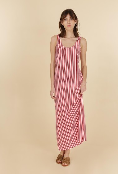 Wholesaler DAPHNEA - Vertical striped sleeveless long dress