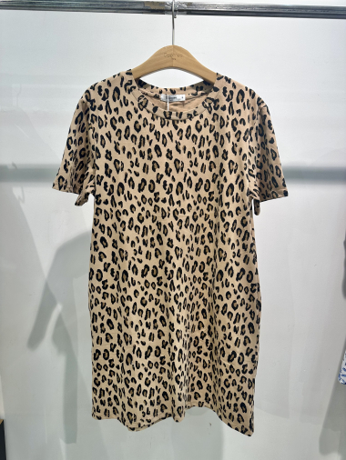 Wholesaler DAPHNEA - LEOPARD PRINT T-SHIRT DRESS
