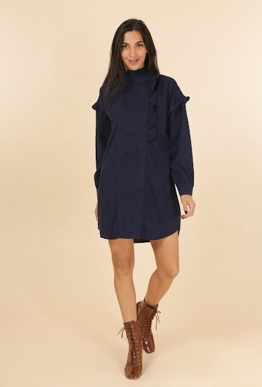 Wholesaler DAPHNEA - Ruffled corduroy tunic dress