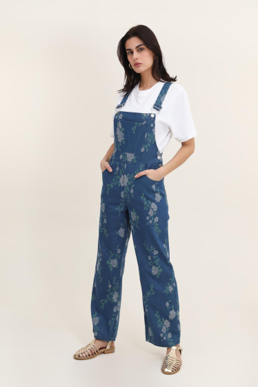 Wholesaler DAPHNEA - Flower print denim overalls
