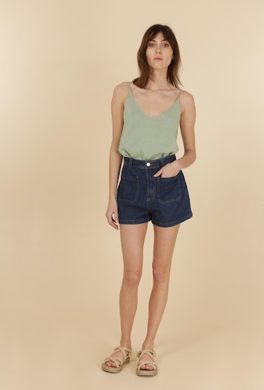 Wholesaler DAPHNEA - Denim shorts with 2 patch pockets