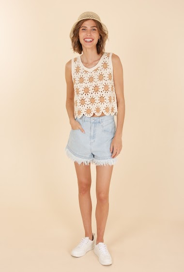Wholesaler DAPHNEA - Denim shorts with fringes