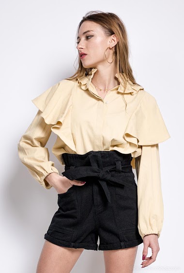 Grossiste DAPHNEA - Short en coton avec ceinture