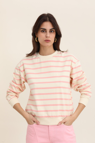 Wholesaler DAPHNEA - Pink Striped Sweatshirt
