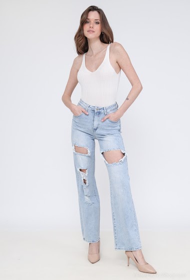 Wholesaler Daysie - High waisted ripped wide leg jeans