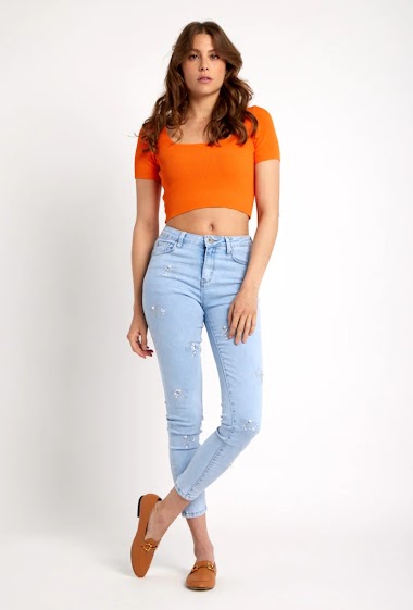 Wholesaler Daysie - Push-up jeans adorned with pearls and rhinestones
