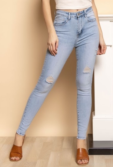 Grossiste Daysie - Jeans skinny déchiré taille haute