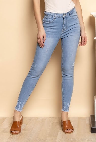 Grossiste Daysie - Jeans skinny taille haute à cheville déchirés