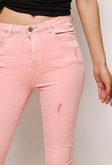 Wholesalers Daysie - Damaged skinny capri pants in cotton