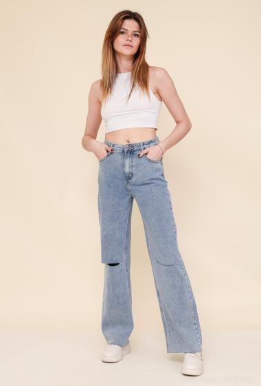 Grossiste Daysie - Pantalon large en denim avec genoux coupés