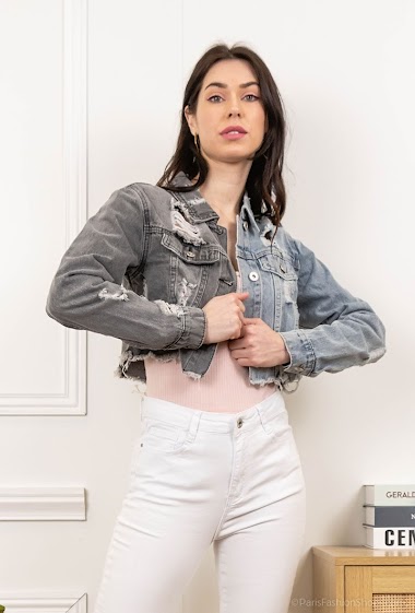Grossiste Daysie - Veste en jean déchirée bicolore