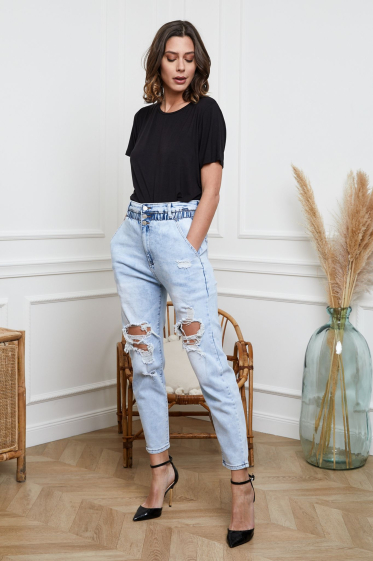 Wholesaler DENIM LIFE - Stretch baggy jeans, elastic waist