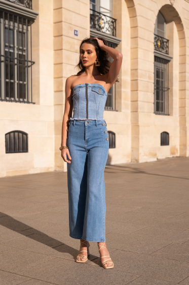 Wholesaler DENIM LIFE - Stretch wide leg jeans with buttons