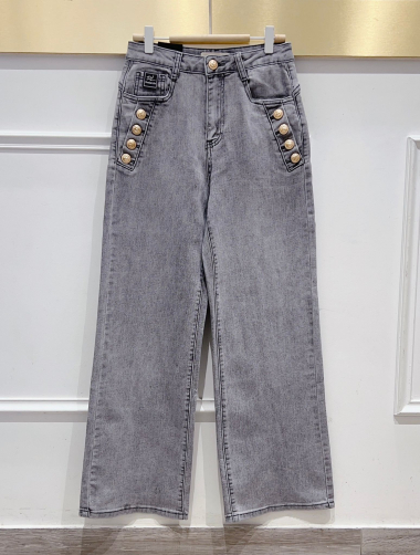 Großhändler DENIM LIFE - Stretch-Jeans mit weitem Bein und Knöpfen