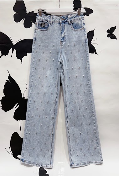 Wholesaler DENIM LIFE - Wide leg stretch jeans with pearls